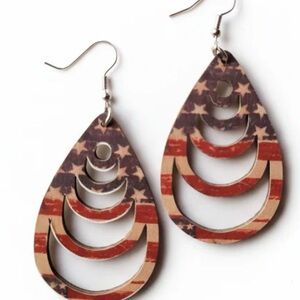 Patriotic Teardrop Layered Dangle Earrings - Red, White & Blue